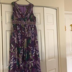 Purple floral dress.